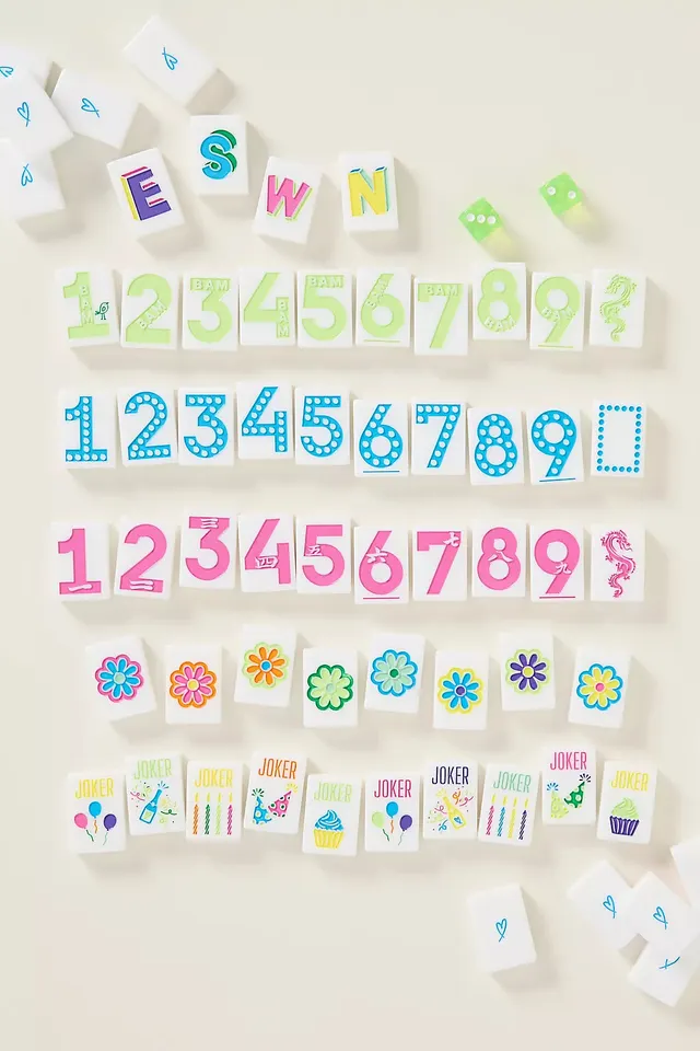 The Celebration Line mahjong tile set in green and pink by a beautiful line