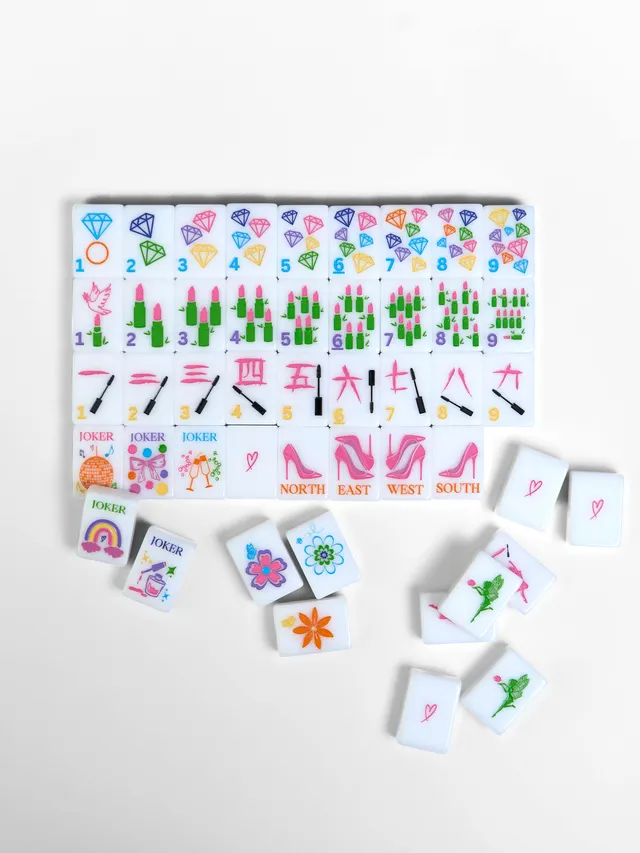 The Girly Line mahjong tile set in white and pink by a beautiful line
