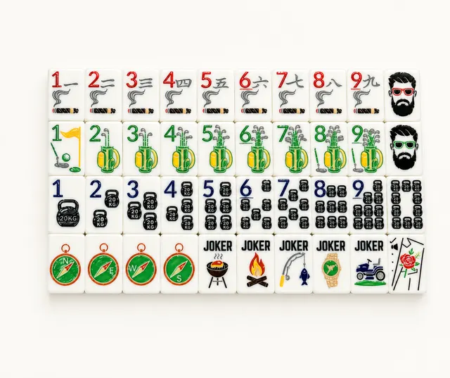 The Manly Line with Wooden Box mahjong tile set in black and brown by a beautiful line