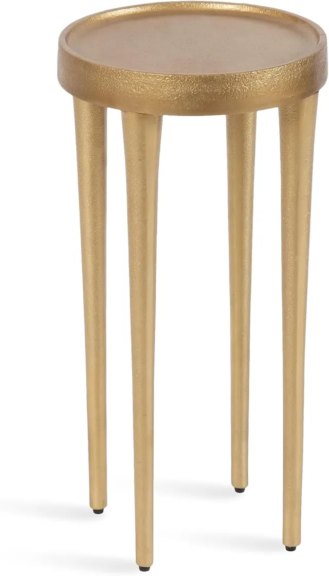 Round gold finish drink table with slender metal legs