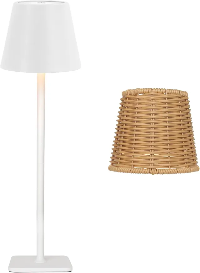 White and Wicker Cordless Table Lamp in brown and white by Amazon