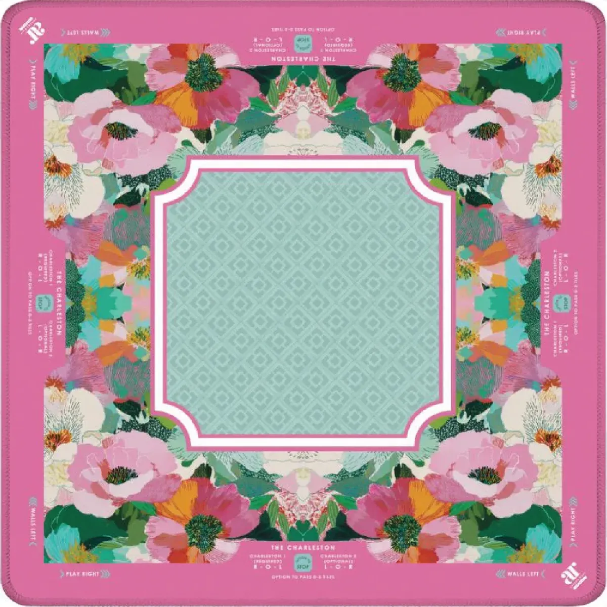 Flora Belle Mahjong Mat with ivory base and pink sage florals.