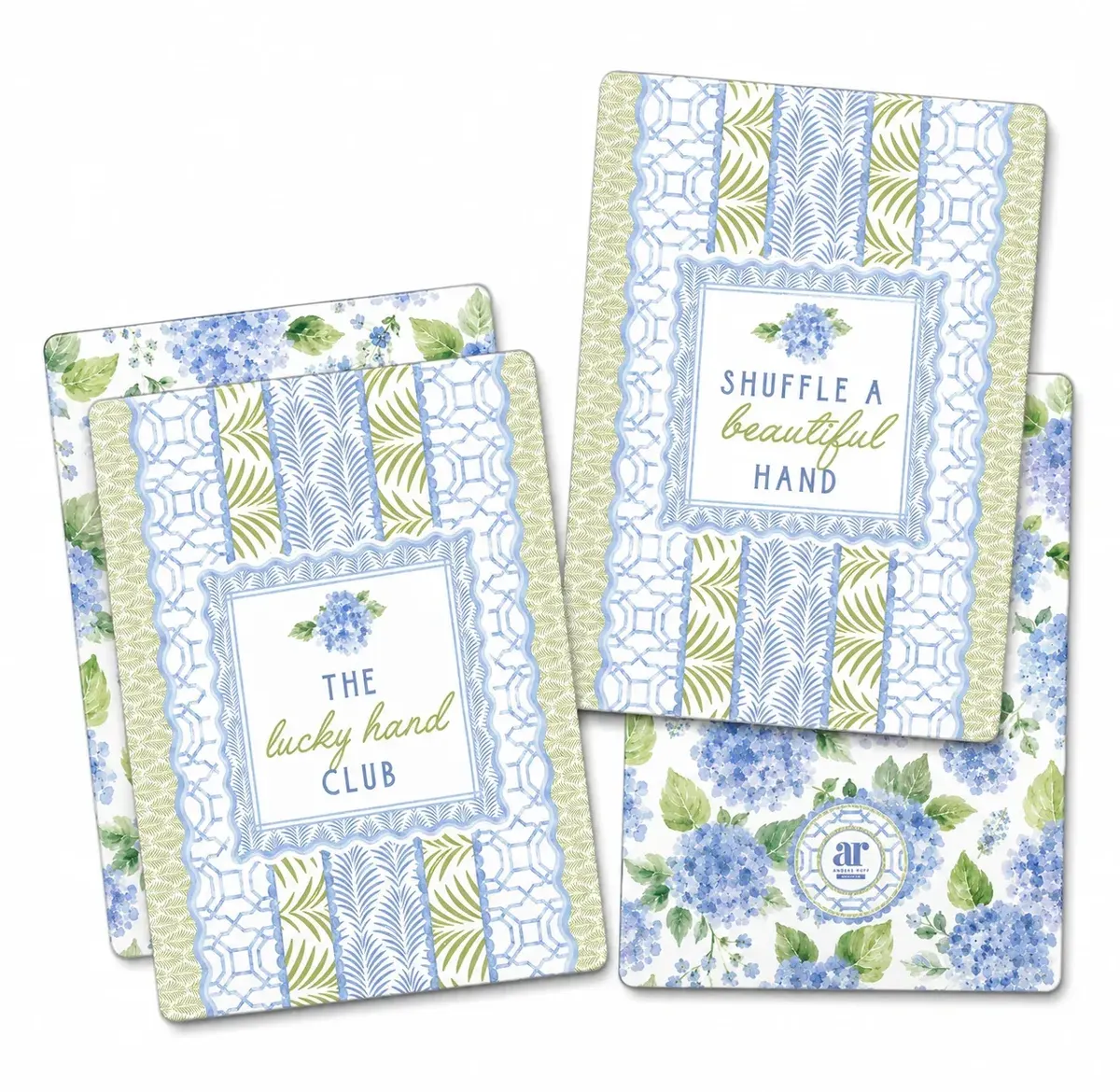 Anders Ruff House of Hydrangea Shufflers with hydrangea blossom clusters in pastel hues.