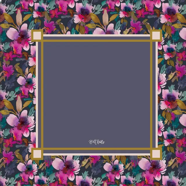 Warm ivory cotton mat with sage flourishes and soft suede underside.
