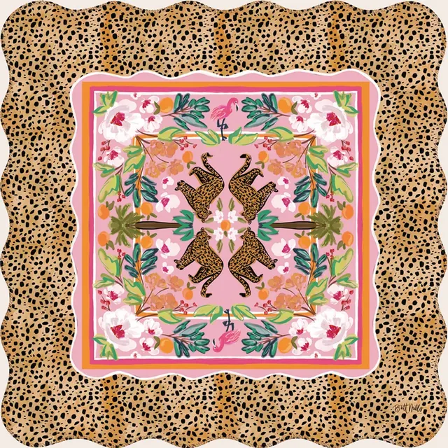 Cream ivory scalloped Mahjong mat with gold stitching.