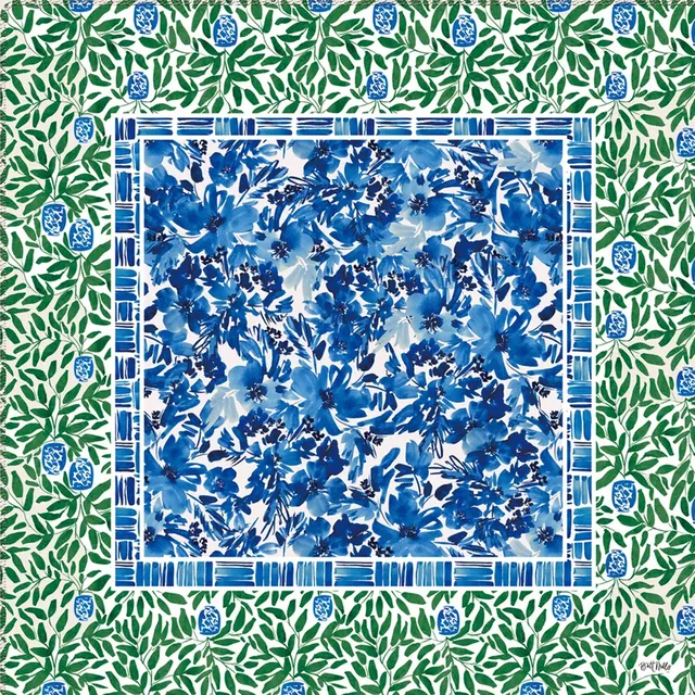 Britt Mills Royal Blooms Mahjong Mat on ivory canvas with embroidered florals.