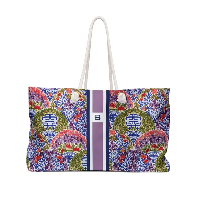 Dynasty Striped Monogramed Bag in purple and green by Britt Mills Design