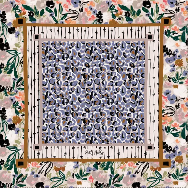 Quinn Neoprene Mahjong Mat in blue and rust by Britt Mills Design