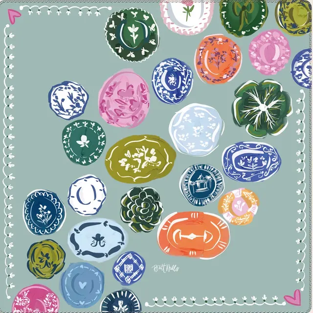 Willow Neoprene Mahjong Mat in green and blue by Britt Mills Design