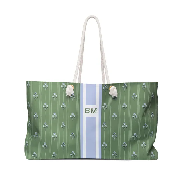 Zera Bloom Striped Bag in green and blue by Britt Mills Design