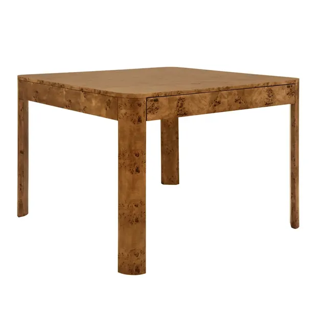 Burlwood Table - Two Drawer Curved Corner Game Table