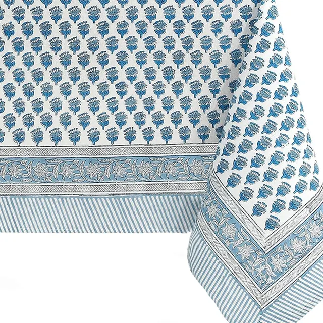 Cotton Print Club CPC Block Print Agite Blue tablecloth.