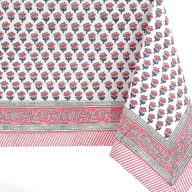 Pink Indian Block 60 x 60 Tablecoth mahjong tablecloth in pink and blush by Cotton Print Club