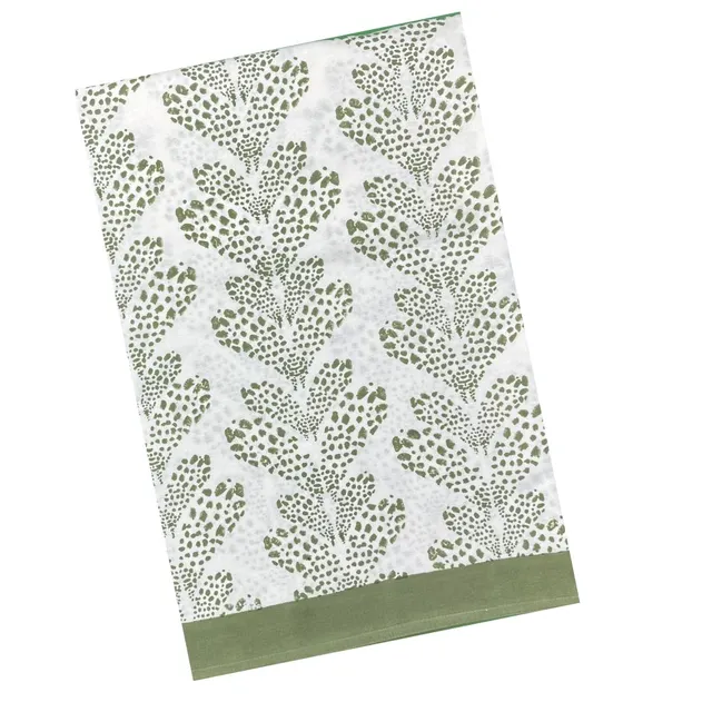 Flying Sheep Kelli in Sage tablecloth with whimsical sheep pattern.
