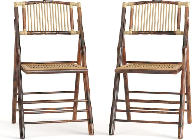 Folding Wooden Rattan Chair - 2 pack