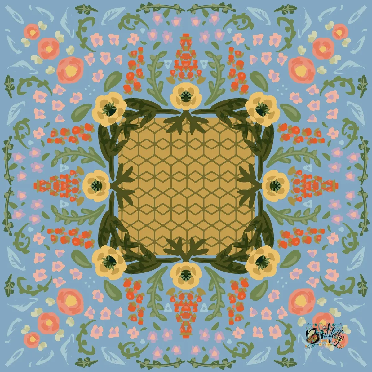 Grandma's China Chenille Rug Style Mat - Blue