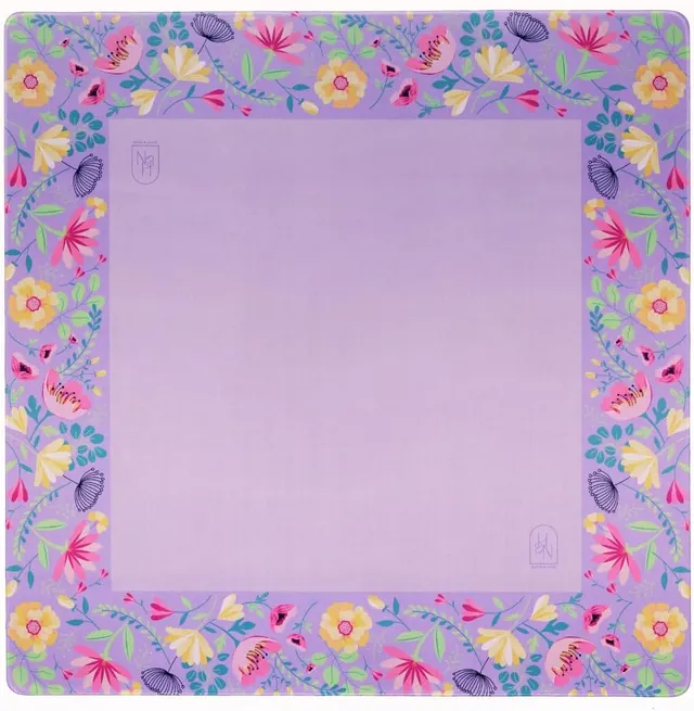 Lavender floral Mahjong mat with padded surface and sage border