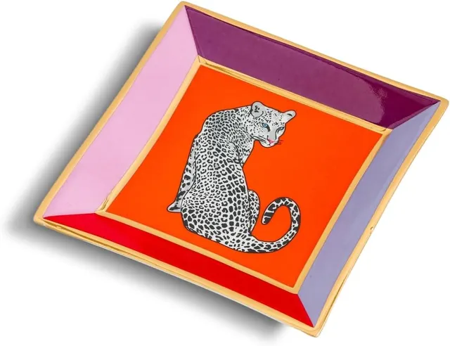 Jonathan Adler Safari Tray Dice Dish in cream and gold ceramic.