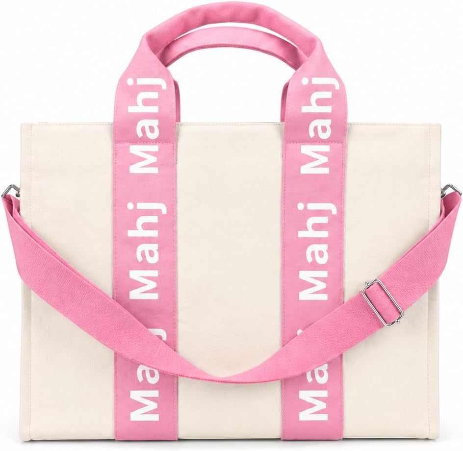 Katsco Pink Canvas Mahjong Tote in pink and cream