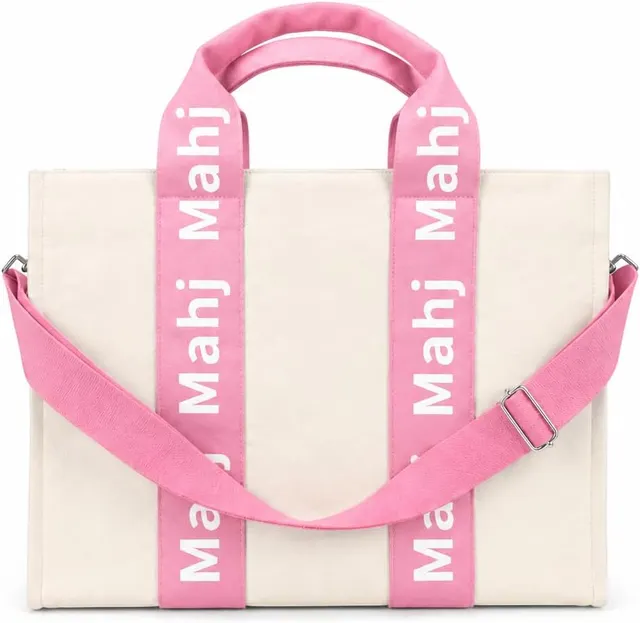 Katsco Pink Canvas Mahjong Tote in pink and cream