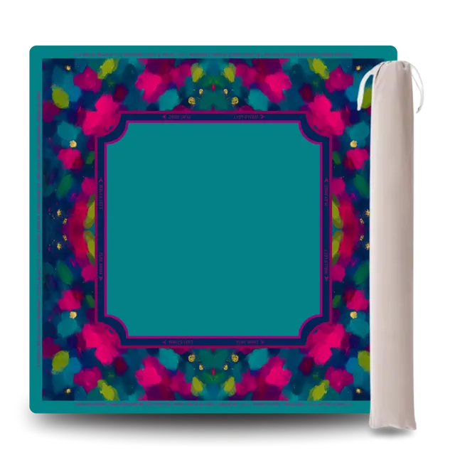 Caroline in Peacock Mat in pink and teal by Mahj and Vine