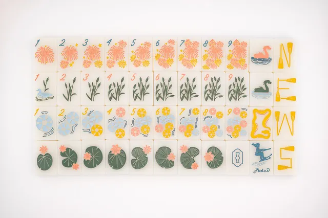 Lake House Tiles in cream and green by Mahj House Rules