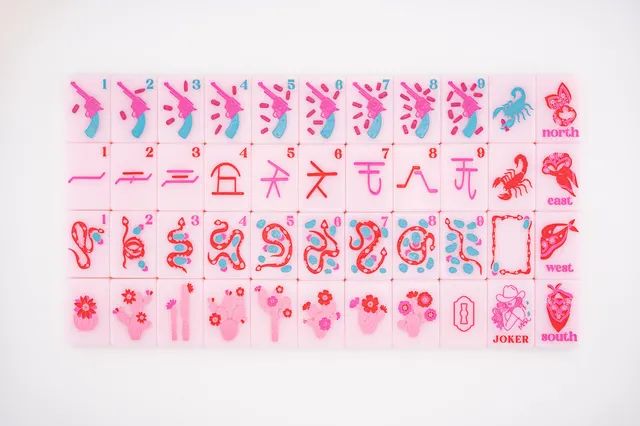 Ranch House Tiles in pink and turquoise by Mahj House Rules