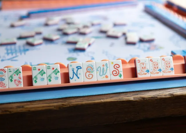 Miss Cowgirl Americana: Mahjong Tile Set in Blue in blue and red by Miss Mahjong