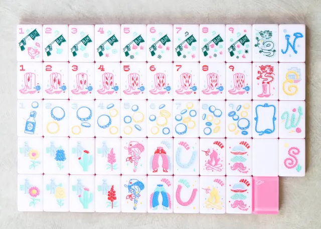 Miss Cowgirl Americana: Mahjong Tile Set in Pink in pink and white by Miss Mahjong