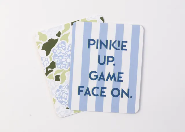 Pink Miss Mahjong Pinkie Up Shufflers with emblem on glossy enamel.