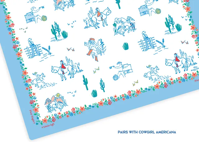 Wild West Playing Mat in pink and blue by Miss Mahjong