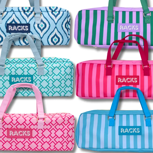 Assorted color Mahjong rack bags with zipper and padded interior.