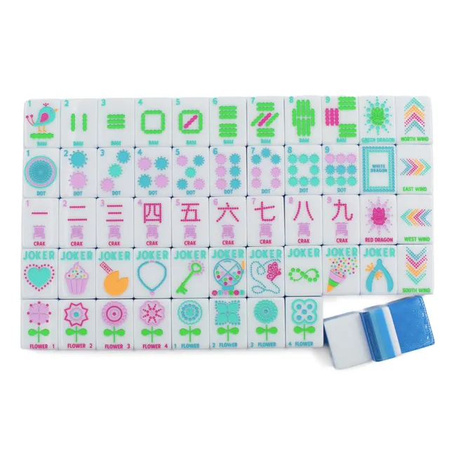 Translucent blue-tinted tiles with scattered crystal confetti sparkle.