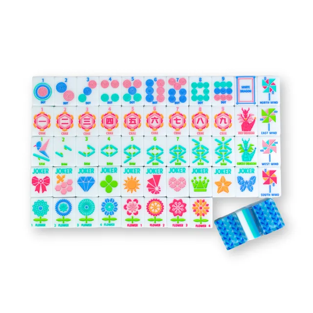 Blue crystal prism mahjong tiles with frosted facets