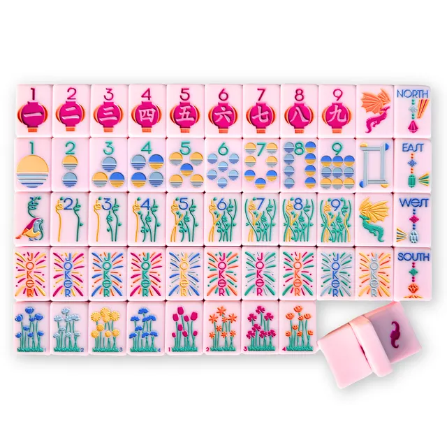 Pink MFM Lumera mahjong tiles with crisp white pips and a matte finish.