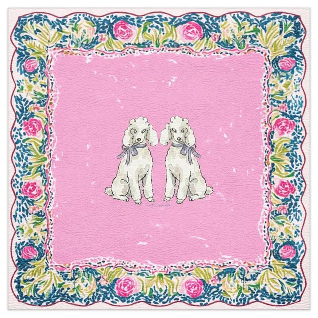 Jean Feeds Her Poodles Pate mahjong playing mat in pink and teal by noli june