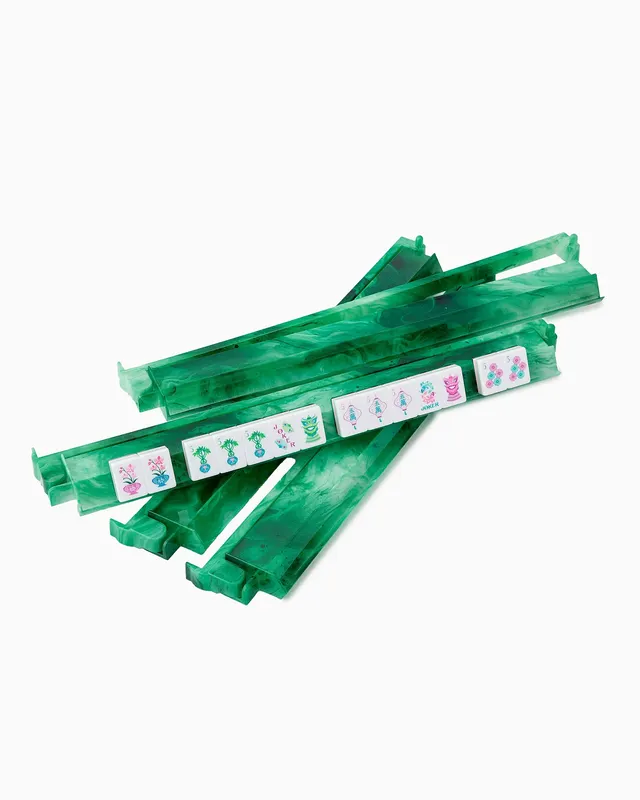 Agate green mahjong rack with a sleek attached pusher bar.