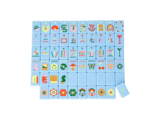 Mod French Blue Mahjong Tiles + Tile Pouch + Dice in blue by Peace Love Mahjong