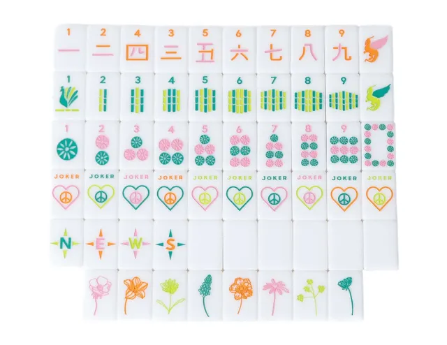 OG Vibrant Vibes Mahj Tiles + Tile Pouch + Dice in white and teal by Peace Love Mahjong