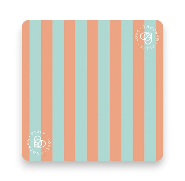 Aqua and Cantelope striped mat with a smooth surface and non-slip backing.