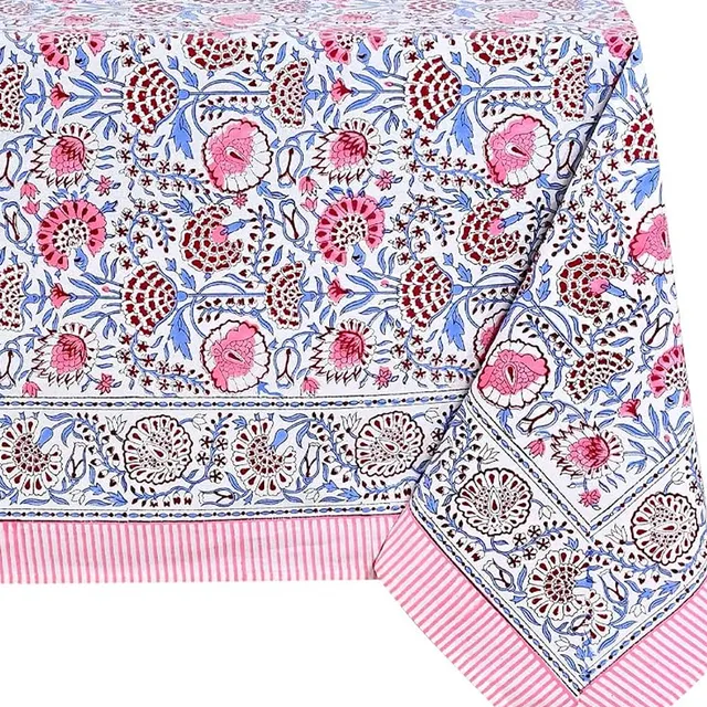 Pigeon Blue and Pink 60 x 60 Block Print mahjong tablecloth in blue and pink by Ridhi