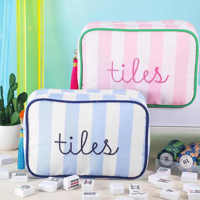 Striped Mahjong Tile Bag - Assorted Colors in pink and green by Sanwuta