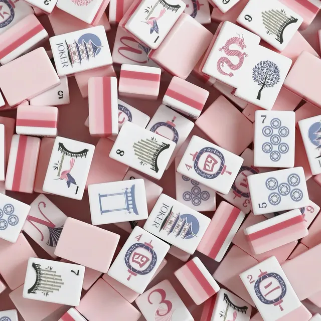 Pink pagoda-pattern tiles with soft edges and a glossy finish.