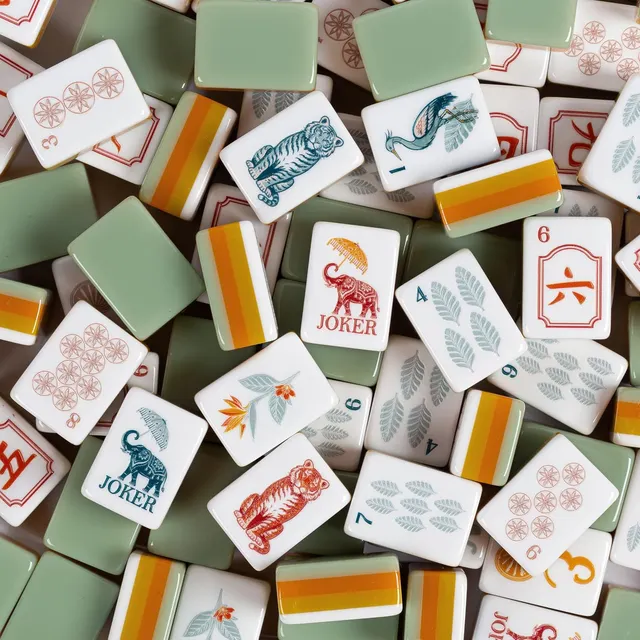 Vintage Paradise Mahjong Tile Set in green and rust by Sweet JoJo Designs