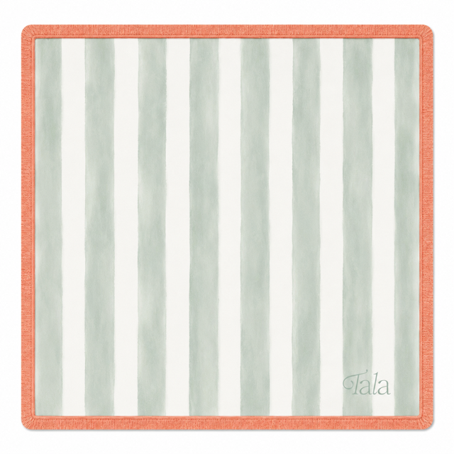 Cabana Mat - Sage & Ivory with Canteloupe Fringe in green and orange by Tala Mahj