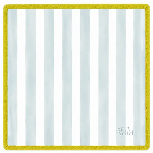 Cabana Mat - Seafoam Blue & Ivory with Citrus Fringe in blue and orange by Tala Mahj