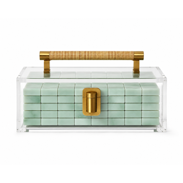 Royal Palm - Tile Display Case - Brass & Raffia in tan by Tala Mahj