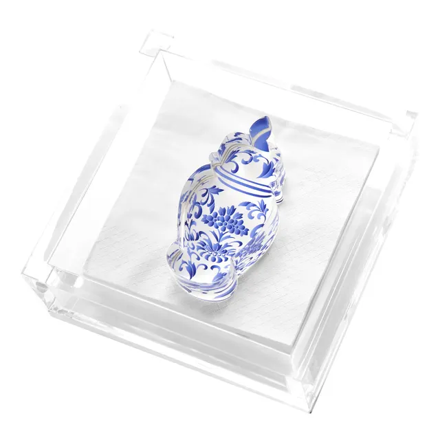 Acrylic flat ginger jar napkin holder in amber
