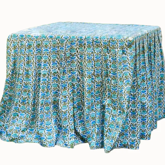 Audrey Tablecloth Aqua with ivory lattice on aqua fabric