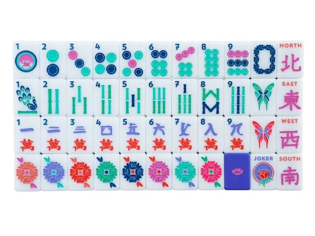 Amethyst-colored mahjong tiles with pearlescent glaze and rounded corners.